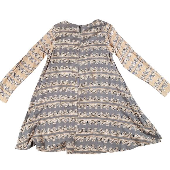 Bel Kazan Anthropologie Swing Dress Womens L Beige Black Boho Bali Rayon Tribal - Picture 4 of 6